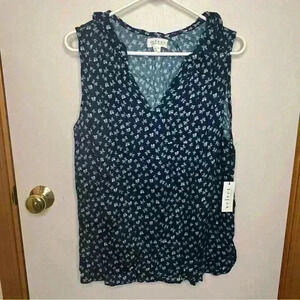 Velvet by Graham & Spencer Blouse Women XL Blue Tank Top Anthropology V Neck NWT
